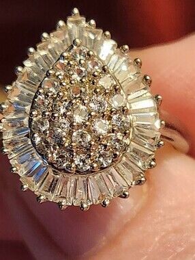 ●Firm《Sterling Silver Teardrop Cluster Ring■ Stamped" ■